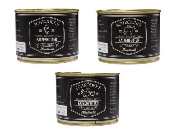 Mischkarton Katze 12 x 200g (4x200g Gefügel + 4x200g Rind + 4x200 Geflügelherz)